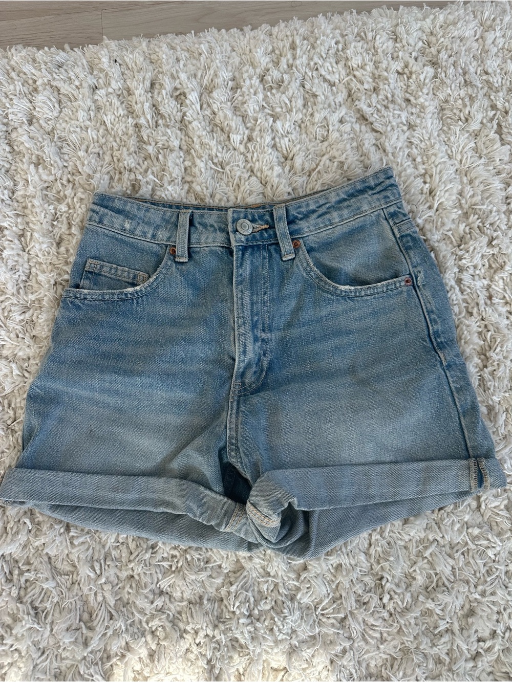 Zara Light Blue Rolled-Hem Denim Shorts